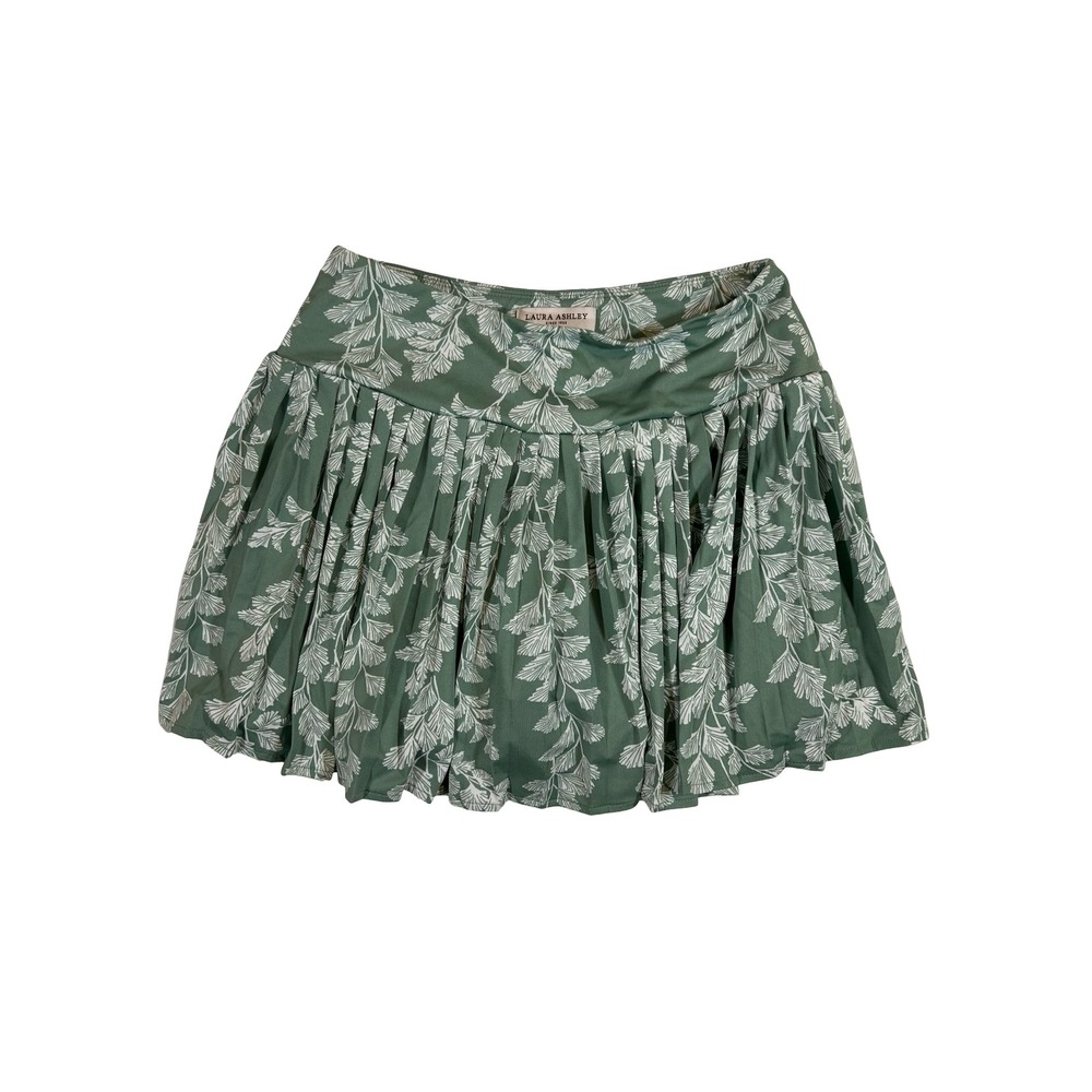 Laura Ashley Sage Green Leaf Print Pleated Tennis Skort Womens Small Pocket
